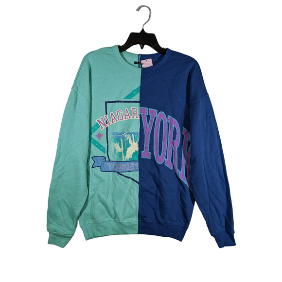 Wild Fable Niagara Falls Sweatshirt S Blue Green Colorblock NY Graphic Oversized - Picture 9 of 10